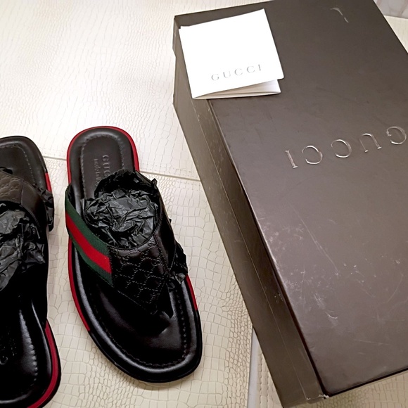 Brand New Unused Rare Gucci Leather Thong Slide 'Black' 268670 A9LA0 1061 (G8.5) - Picture 3 of 16